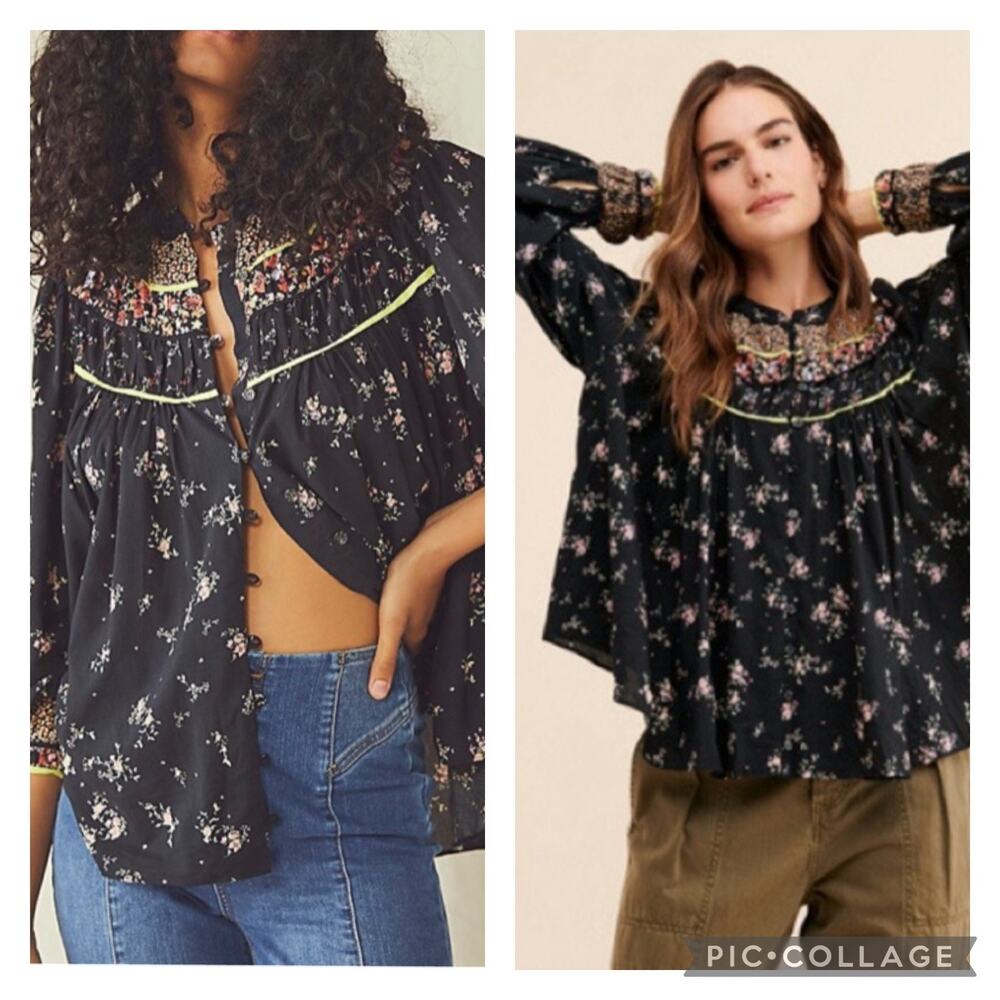 Free People Paloma Floral Boho Top Cotton Size Small NEW